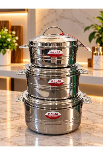 aljahwari Food Container Set of 3 Indian Stainless Steel 18/10 Medium 1500ml ...