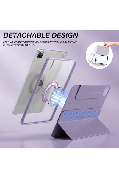 Cat - Cot Magnetic Detachable Case for iPad Pro 13-Inch M4 (2024) – Y-Fold Origami Stand, Clear Back Shell & Pencil Holder