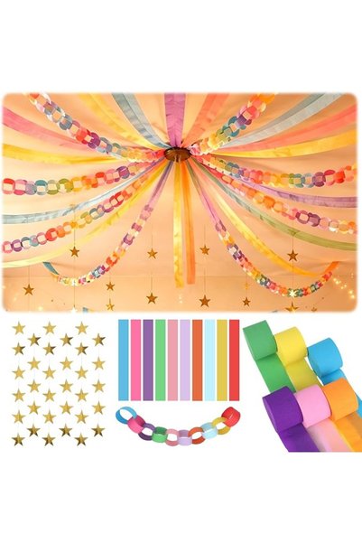GENERAL 300 Sheets Colorful Paper Chain Strips, 6 Rolls Crepe Paper Streamers...