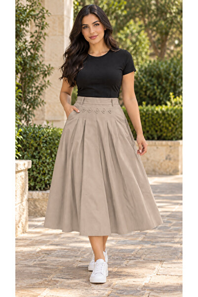 SUGA Pleated Midi Skirt with Front Pockets