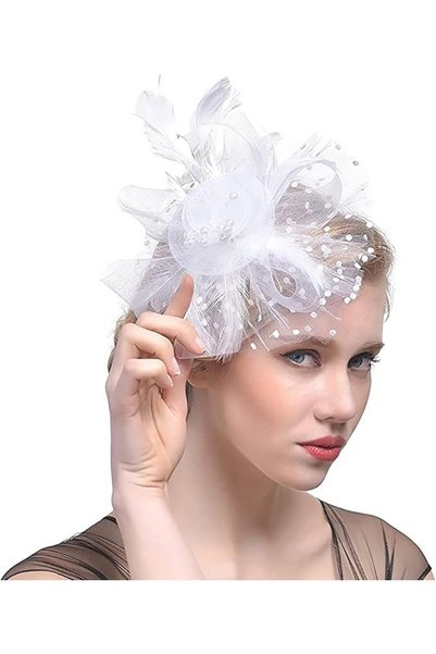 YHRY Women's Fascinator with Headband and Clip, Small Flower Ribbon Mesh Feat...