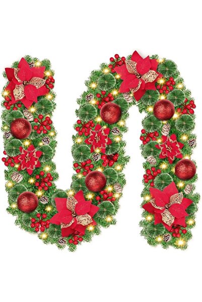 GENERAL Christmas Decoration Garland Artificial Wreath,Green Rattan with Flow...