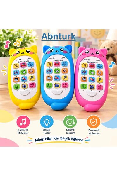 abnturk 1 Adet Sevimli Kedi Figürlü Tuşlu Eğitici Öğretici Türkçe Sesli Işıkl...