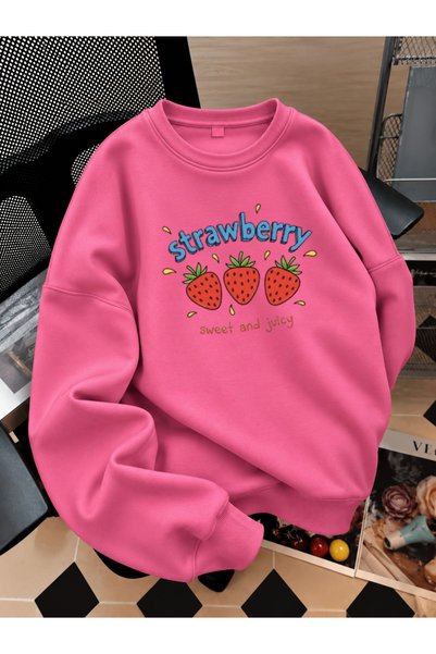 LORVEX Crew Neck Sweatshirt for Girls, Printed 3-Yarn Threaded Winter Sweatshirt