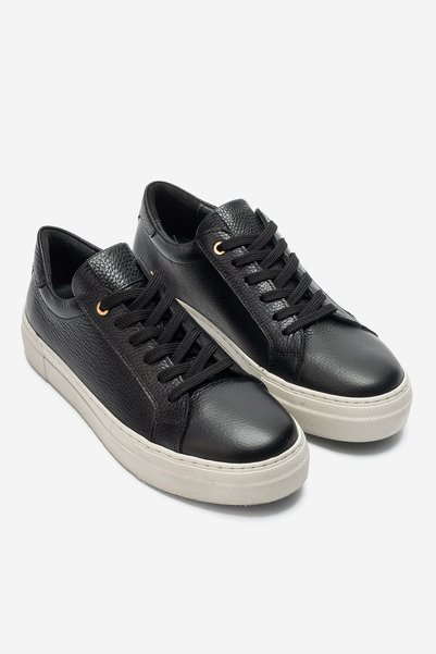 AYLİN DOLAY Kadın Hakiki Deri Siyah Günlük Spor Ayakkabı Bağcıklı Kalın Taban Rahat Sneakers
