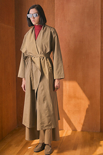 ZÜLAYS Wide Collar Trench Coat Khaki