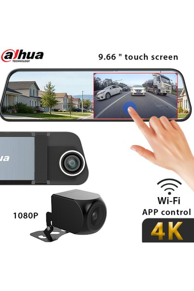 DAHUA T5 4K Dikiz Aynalı Ön + Arka Araç Kamerası (9,66" Dokunmatik Ekran, GPS, Park Kamerası)