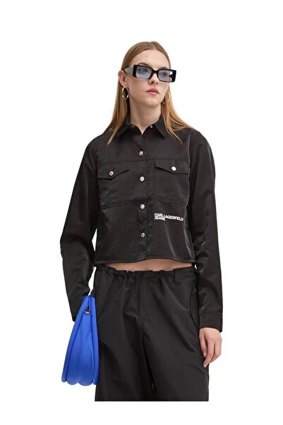 KARL LAGERFELD JEANS ΓΥΝΑΙΚΕΙΟ ΠΟΥΚΑΜΙΣΟ KLJ ΣΕ ΦΑΡΔΙΑ ΓΡΑΜΜΗ ΙΡΙΔΙΣΤΙΚΟ