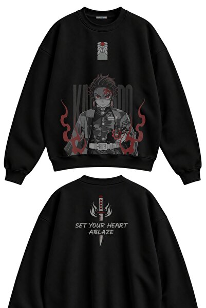 Fuddy Moda Unisex veliki set Tanjiro, zapalite svoje srce, anime dukserica be...