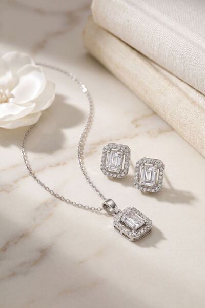 norsary 316L Steel Chain Silver Color Zircon Stone Square Baguette Model Wome...