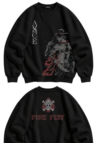 Fuddy Moda Hanorac unisex oversize, fără glugă, cu imprimeu Ace Fire Fist Ens...