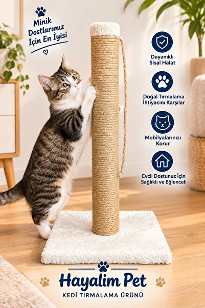 HAYALİM PET 42 cm Orta Boy Kedi Tırmalama Tahtası Tek Parça 7.5 cm Boru Çapı