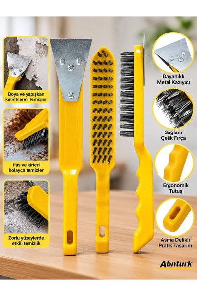 abnturk 29cm Çok Amaçlı Dayanıklı Paslanmaz Tel Fırça ve Metal Kazıyıcı Pas, ...