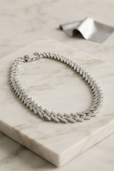 norsary Silver Color Zircon Stone Cuba Chain Model Men's Necklace
