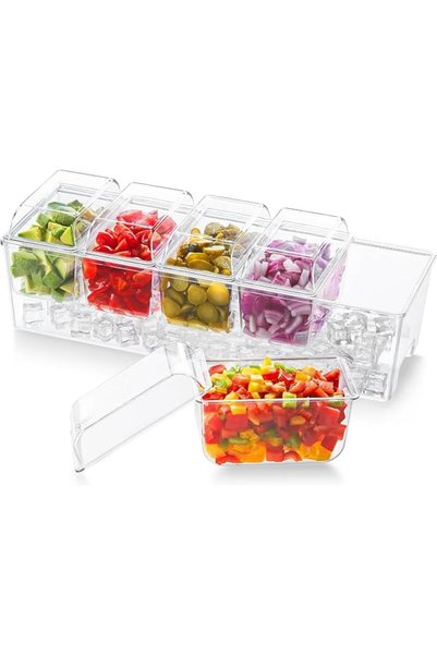 Lifewit Ice Chilled Condiment Caddy with 5 Containers(2.5 cup), Condiment Ser...