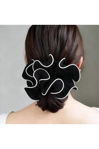 EXTRAFOR Extra Wide Ruffled Hair Tie, Pleated Fabric Scrunchie Wide Elastic H...