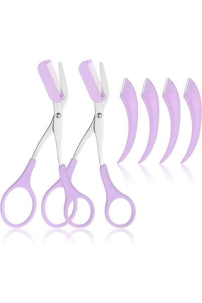 ALMEKAQUZ 2 PCS Eyebrow Scissors with Comb, Purple Hair Removal Trimmer, Brow...