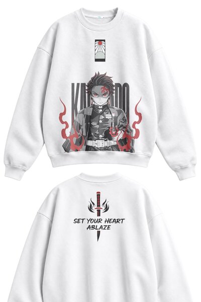 Fuddy Moda Unisex veliki set Tanjiro, zapalite svoje srce, anime dukserica be...