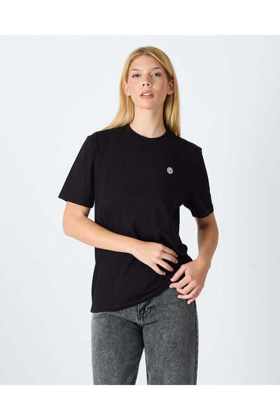 Unisex Basic T-Shirt Cold Touch Serinletici Aplike Logo Detaylı Bisiklet Yaka Tüylenmez