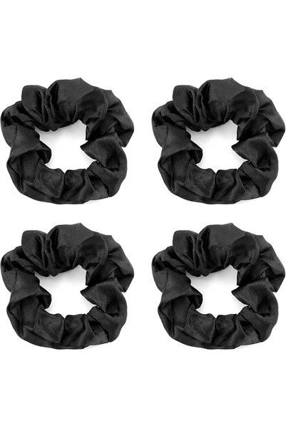 GENERAL 4pcs Black Hair Scrunchies for Women, Satin Silk Stretchy Hairbands, ...