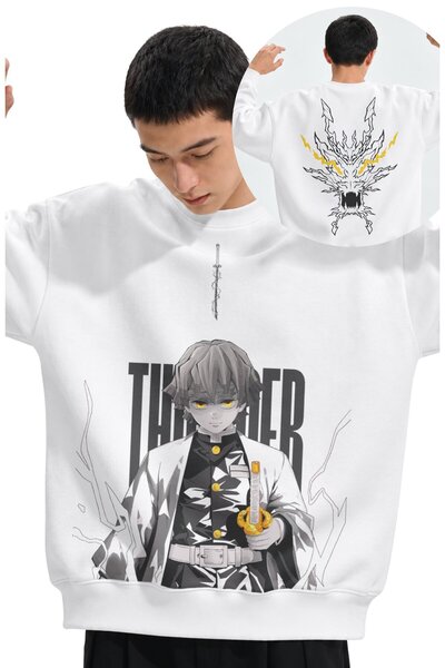 Fuddy Moda Unisex velika majica bez kapuljače sa Zenitsu Thunder printom na l...