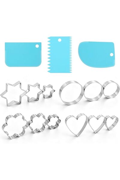 AHQiZFX 12 Pcs Metal Cookie Cutters, Heart/Flower/Round/Star Shapes Biscuit C...
