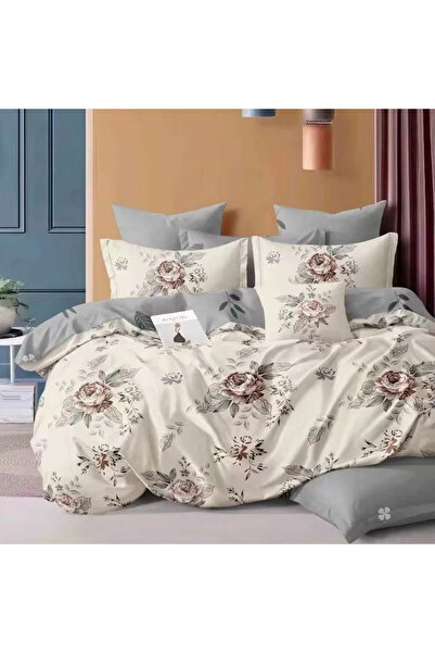 decorami Double bed linen with Stretchy, satin Cotton , Cream, flowers
