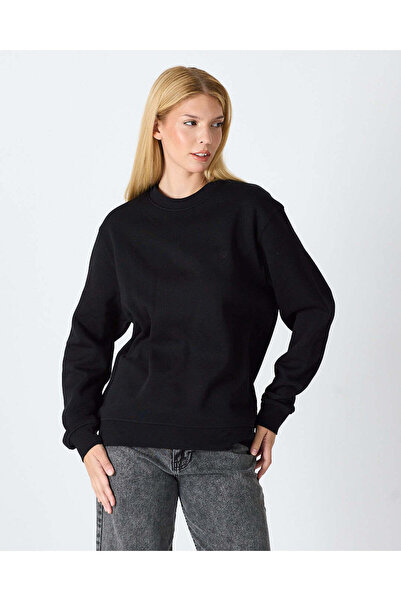 Unisex Relaxed Fit Sweatshirt Bisiklet Yaka 3 İplik Şardonlu Organik Pamuk Nakışlı