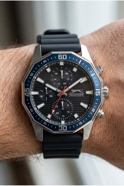 Slazenger Sporty Powerful Men's Wristwatch |   44 mm Steel Case, Black Silico...