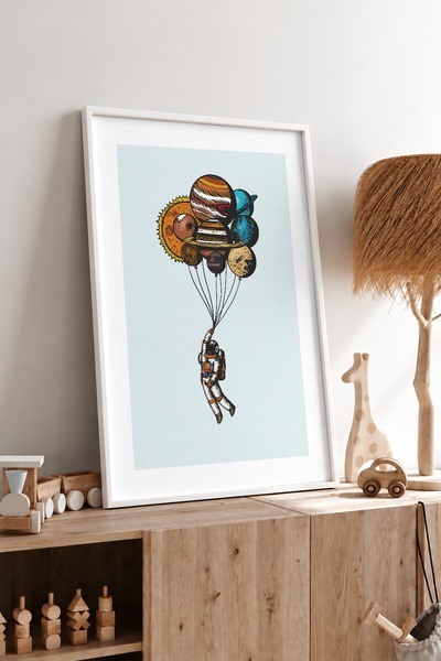 KEYFHOME Astronaut zburător înrămat MDF pictură poster camera copiilor decor ...