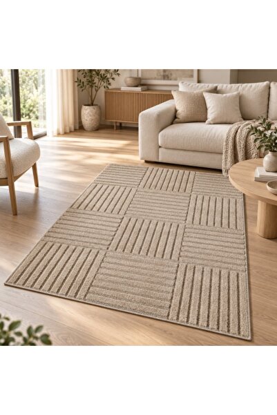 VivaDeco Covor Art V3, 120 x 170 cm, Bej, 100% Polipropilenă, Fir cu înălțime...