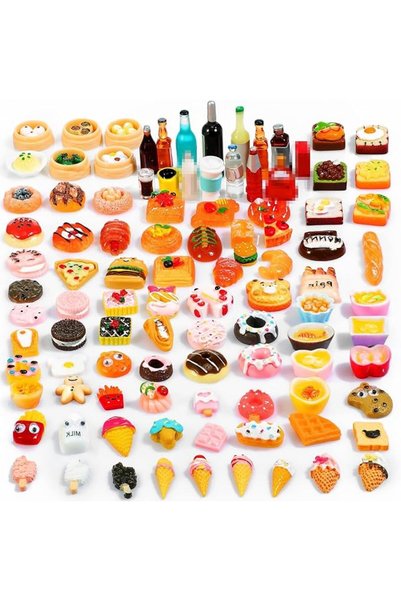 KASTWAVE 100Pcs Assorted Miniature Food and Drinks Toys,Resin Set for Doll Ki...