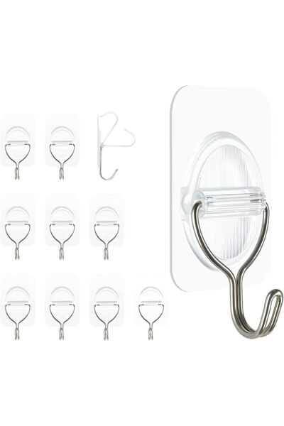 GENERAL Adhesive Wall Hooks No Damage, Stick On Hooks for Hanging 10 Pack - T...