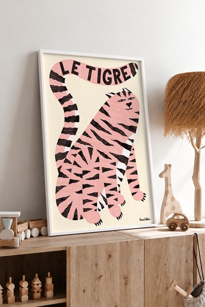 KEYFHOME Λευκή Τίγρη Le Tigre Πλαίσιο MDF Πίνακας Αφίσα Διακόσμηση Τοίχου Παι...