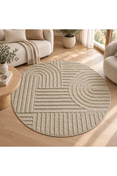 VivaDeco Covor Rotund Art V1, D120 cm, Bej, 100% Polipropilena, Fir 8 mm, 190...