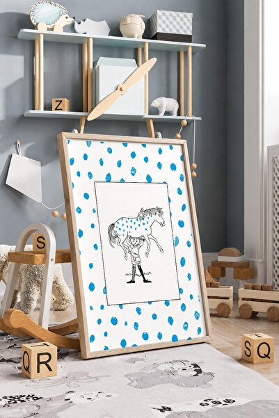 KEYFHOME Poster de pictură pe tablă MDF cu cadru cu buline albastre Pippi, ca...