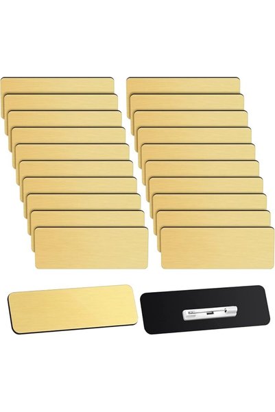 Breling 100 Pieces Name Tag 1 x 3 Inches Name ID Badge Blanks Gold and Black ...