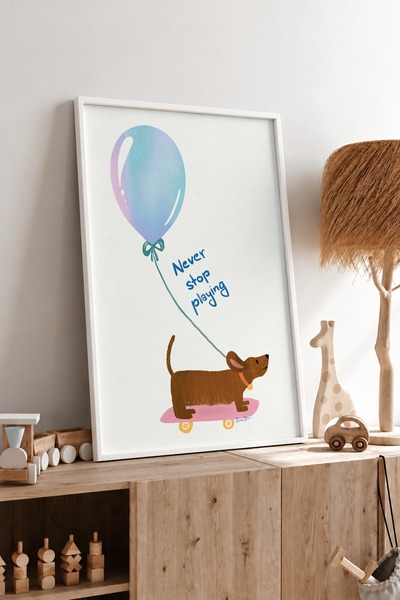 KEYFHOME Poster cu tablou MDF cu cadru pentru câine skater, decor de perete p...