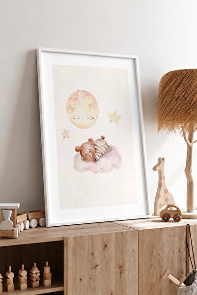 KEYFHOME Poster cu tablou MDF cu ursuleț de pluș care doarme în nor, decor de...