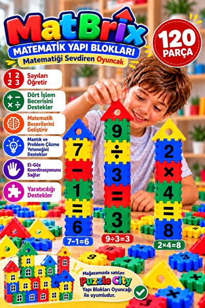 MatBrix Eğitici 3D Matematik Yapı Blokları Oyuncağı | Rakamlı ve Dört İşlemli Eğitici Yapı Oyuncağı | 120 Parça