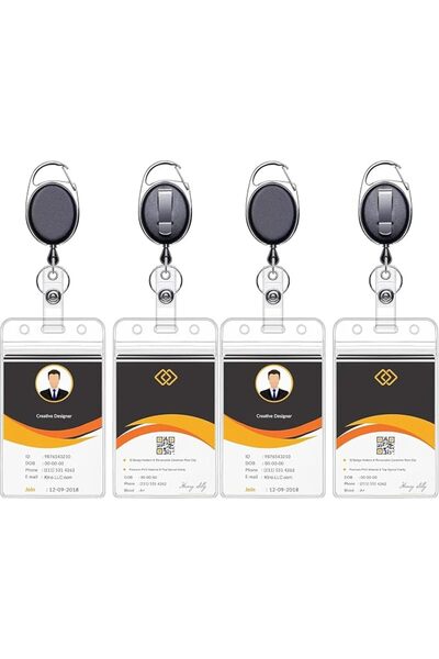 Paporich 4 PCS Retractable ID Card Holder,Zinc Alloy Badge Reel