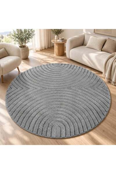 VivaDeco Covor rotund Art V2, D80 cm, Argintiu, 100% Polipropilenă, Fir cu în...