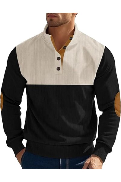 GENERAL SEAUR Men's Corduroy Sweatshirt Long Sleeve with Elbow Patches Quarte...