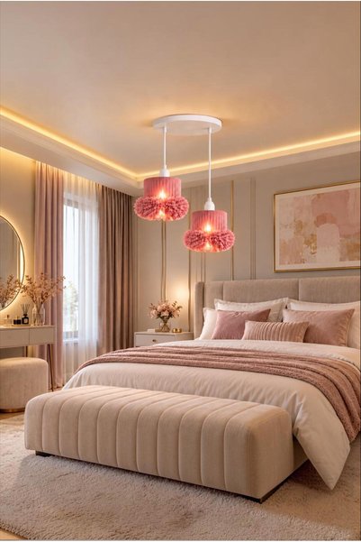 Elizim Home Lighting Alessa 2’li Tütü Avize – Beyaz Tepsili Pudra Tül Başlıkl...