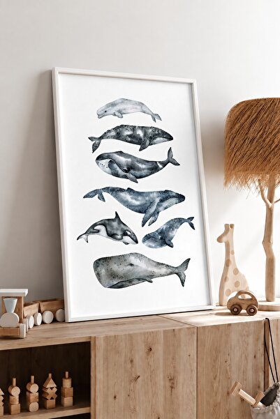 KEYFHOME Poster cu tablou MDF cu rama Balina, decor de perete pentru camera c...