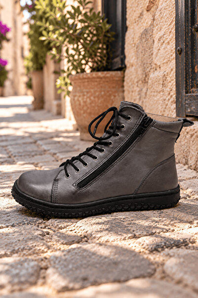 İNZE AYAKKABI Genuine Leather Lace-Up Zippered Casual Boots Model Name: Maat