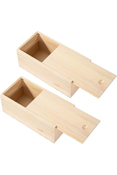 Yelajoy 2Pcs Unfinished Wood Box with Sliding Lid, 7.8 x 3.9 x 3.1 Inch Small...
