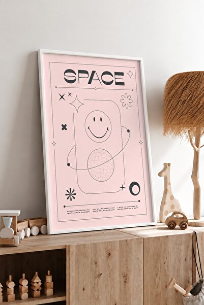 KEYFHOME Tablou MDF cu fața zâmbitoare roz, poster cu cadru spațial, decor de...
