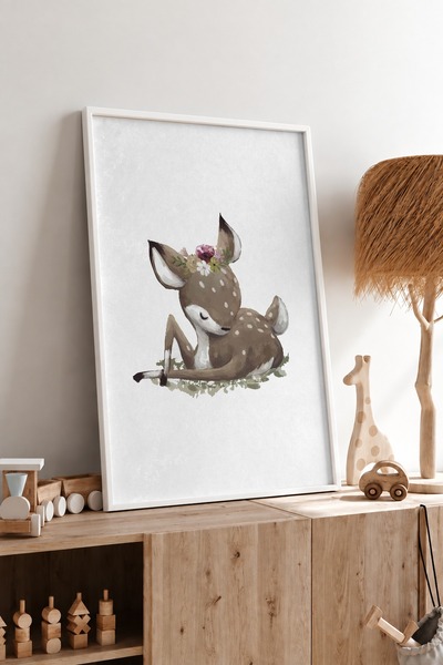 KEYFHOME Tablou MDF cu cadru de căprioare în relaxare, poster, decor de peret...