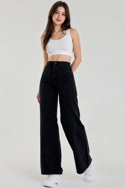 WODDİ Varelia Relax Fit Black Women's High Waist Loose Comfortable Cut Casual...